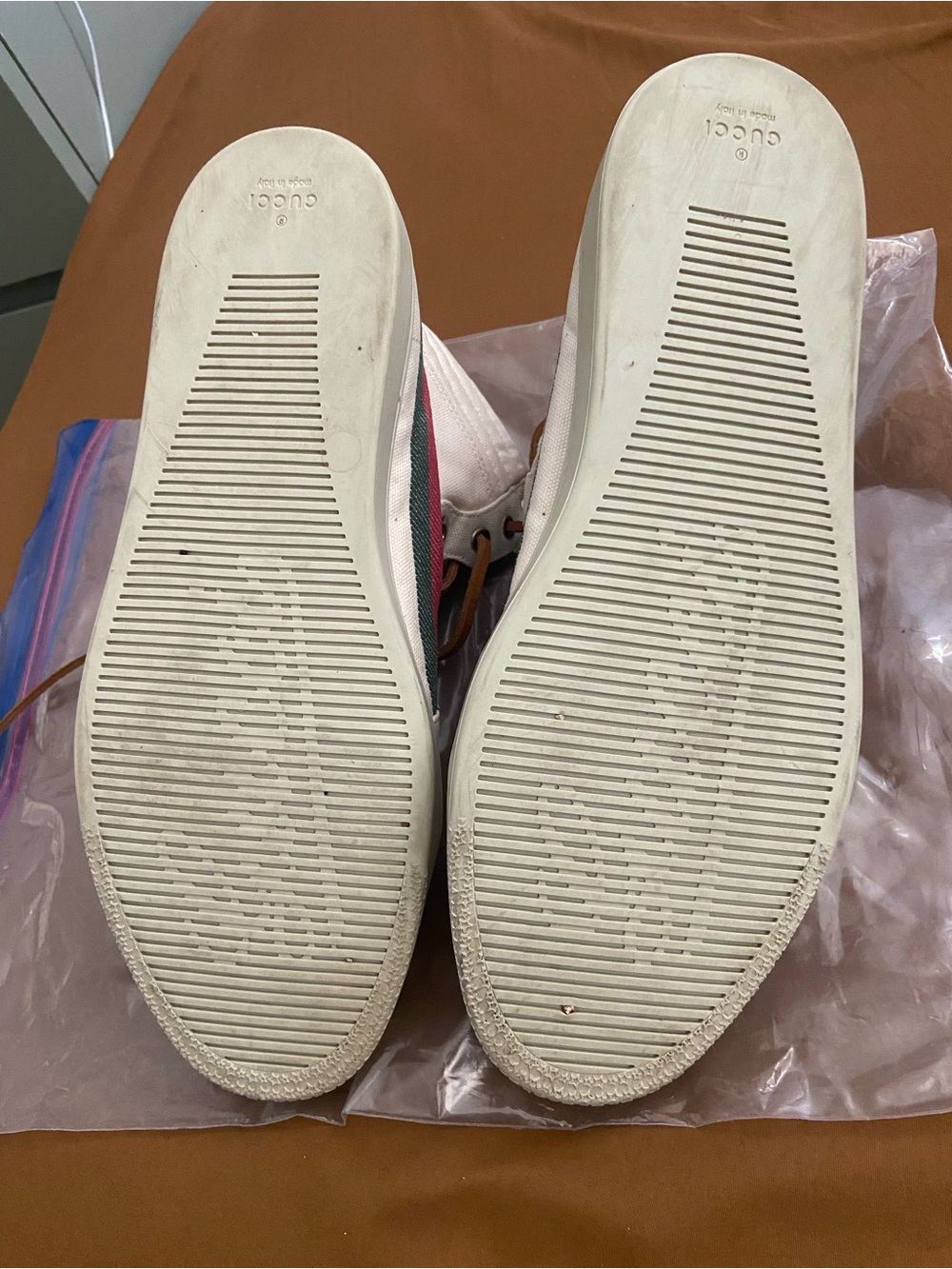 Gucci Web Canvas High-Top Sneakers in Cream and Brown - Picture 4 of 5